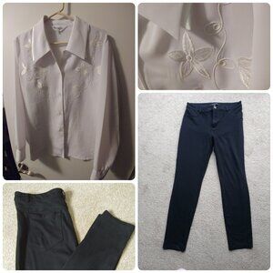 Amanda White Blouse with Dynamite Black Pants Medium Set, Good Condition, Bundle
